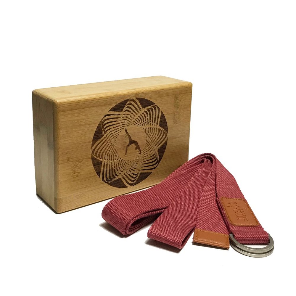 Laser Engraved Bamboo Block & Strap Combo (Red Str